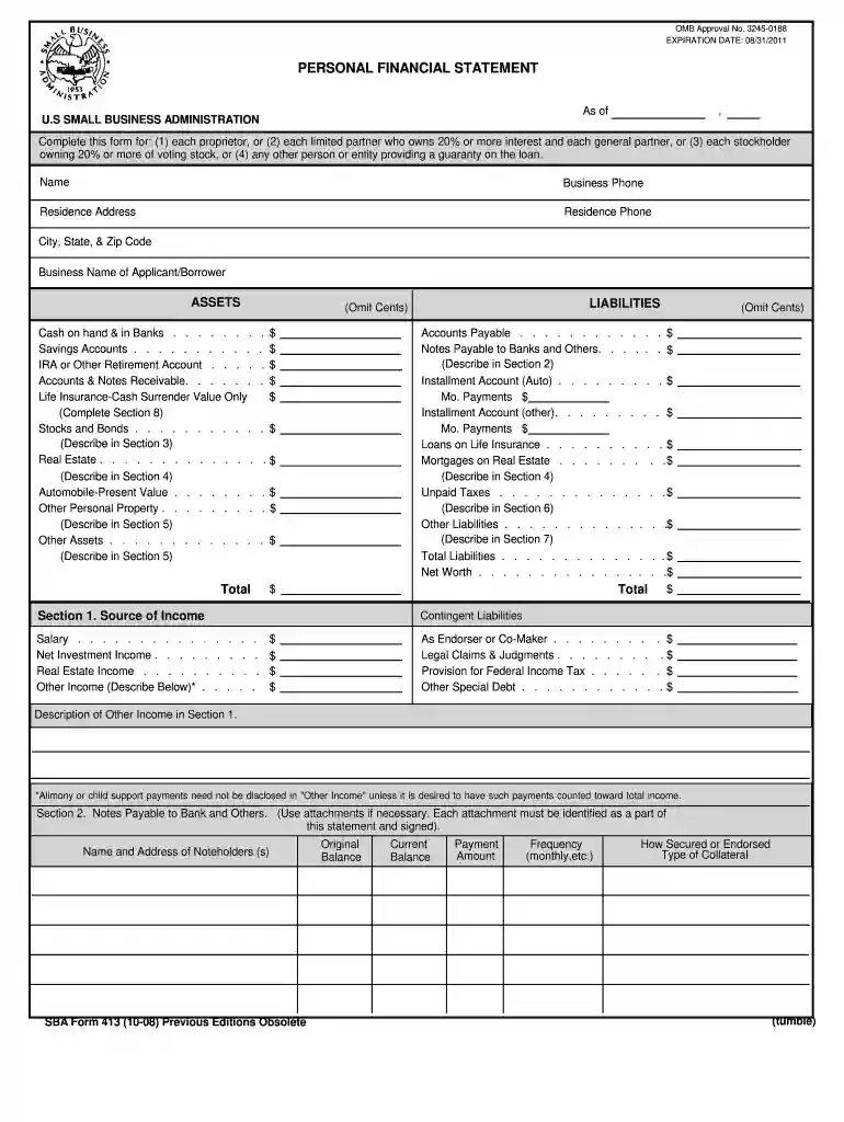fillable personal financial statement form Preview on Page 1