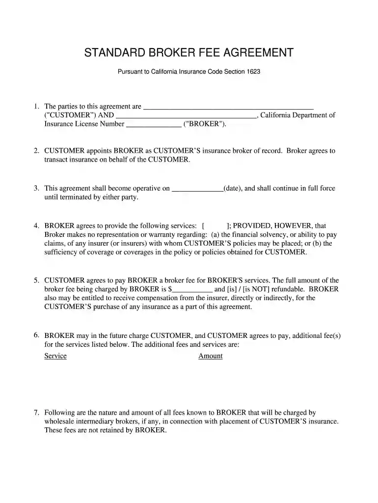 insurance broker fee agreement template Preview on Page 1