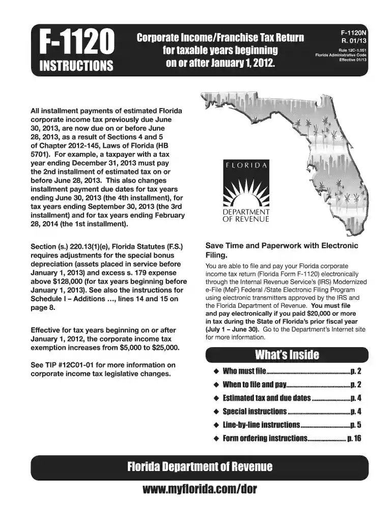 fl f 1120 instructions 2013 form Preview on Page 1