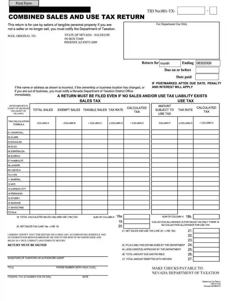 nevada sales and use tax form Preview on Page 1