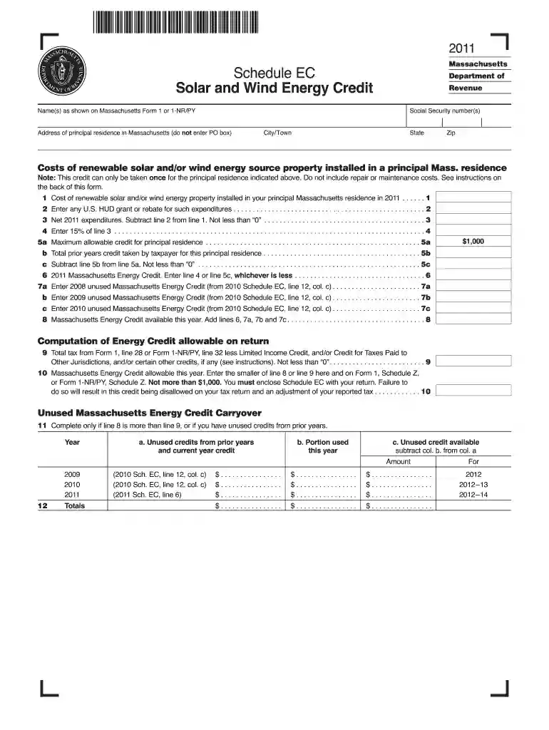 massachusetts schedule ec 2011 form Preview on Page 1