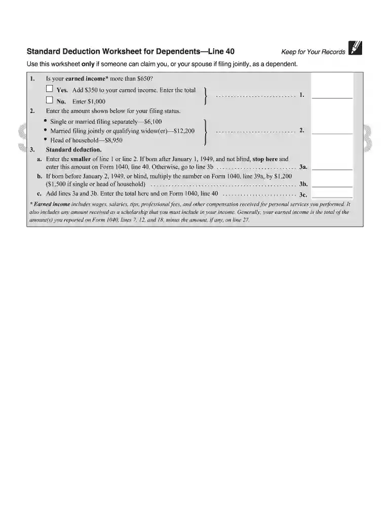 standard deduction worksheet for dependents Preview on Page 1