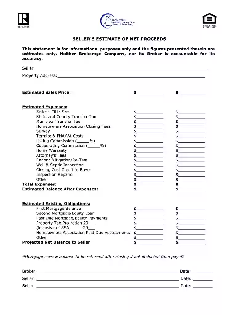 seller net sheet template Preview on Page 1