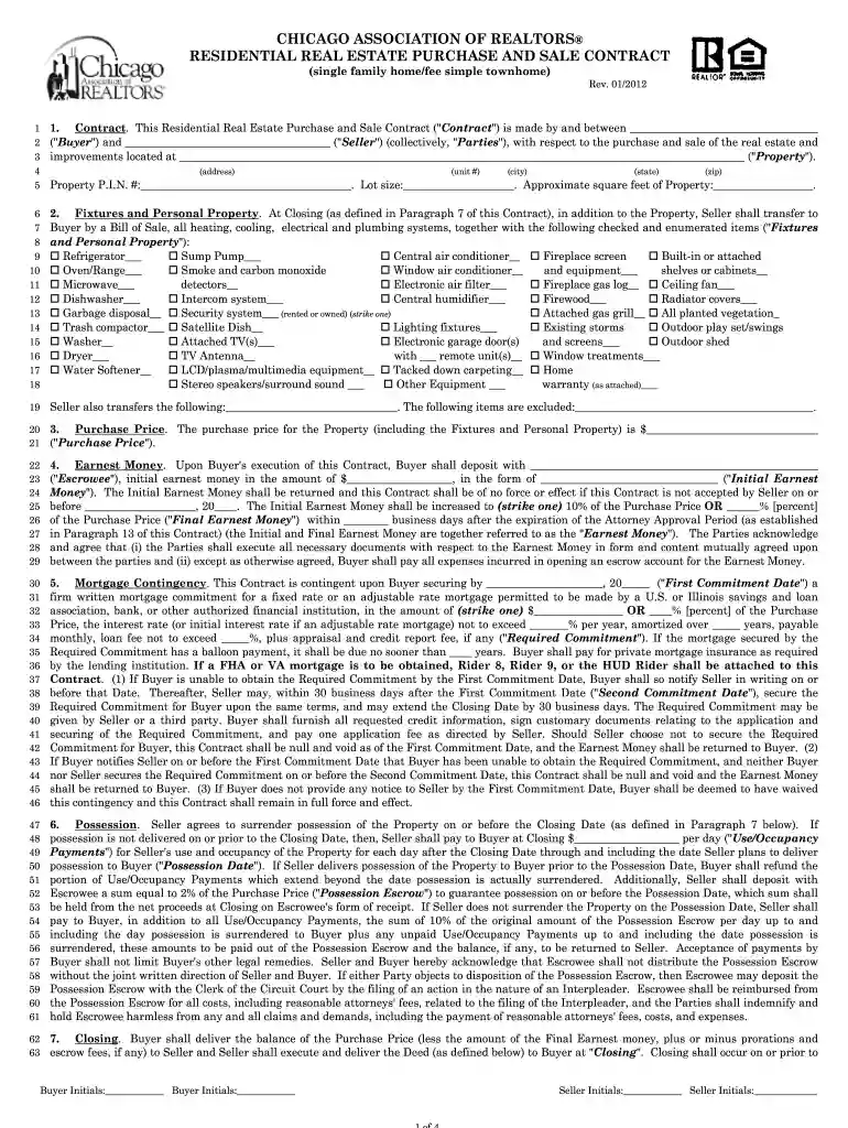 chicago real estate contract Preview on Page 1