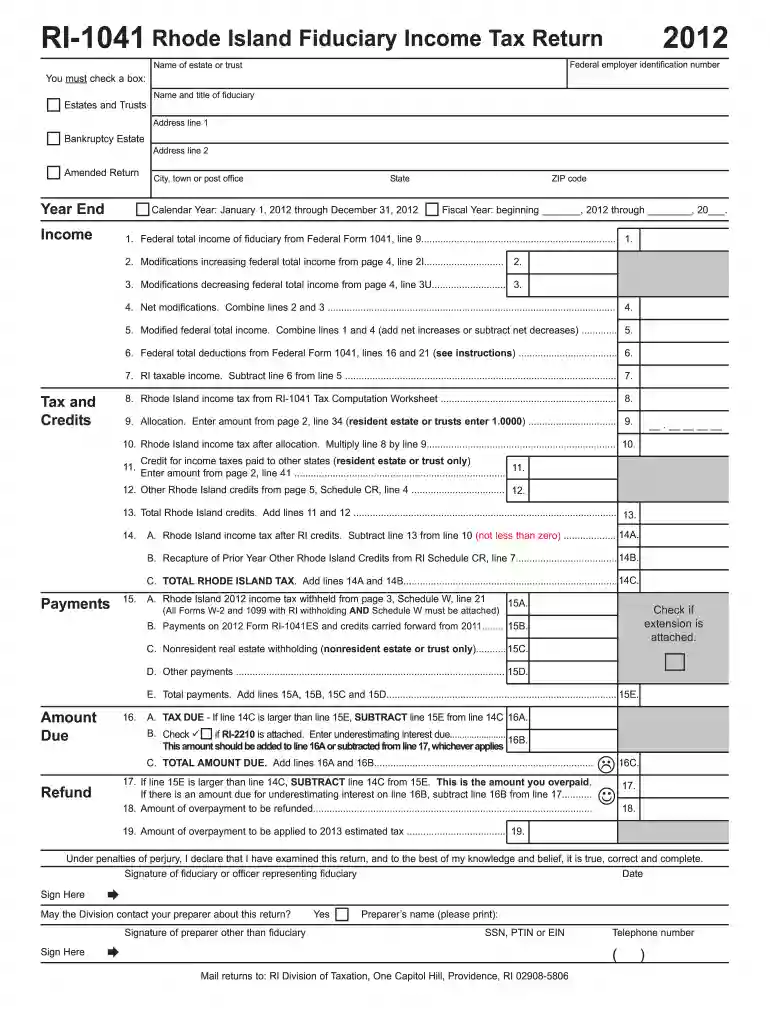 rhode island fiduciary tax 2012 form Preview on Page 1