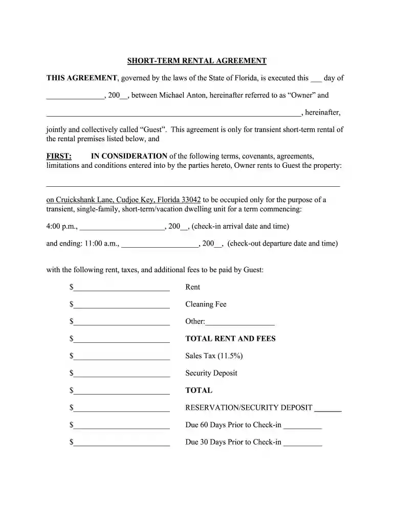 short term rental agreement florida Preview on Page 1