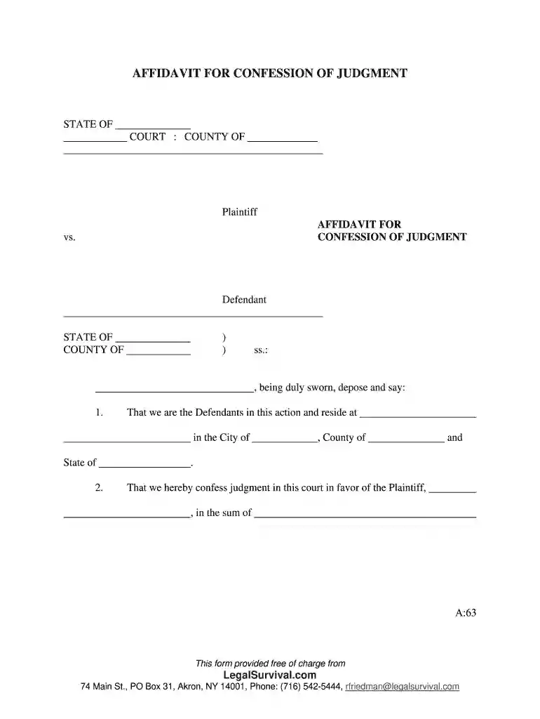ny confession of judgment form Preview on Page 1