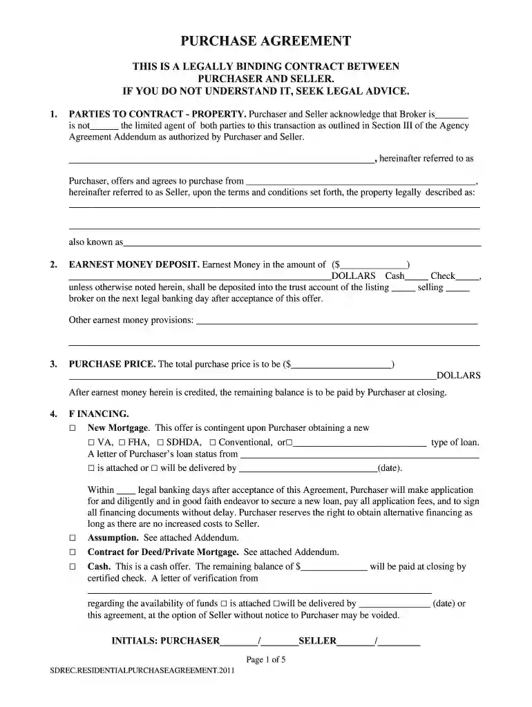 blank purchase agreement Preview on Page 1