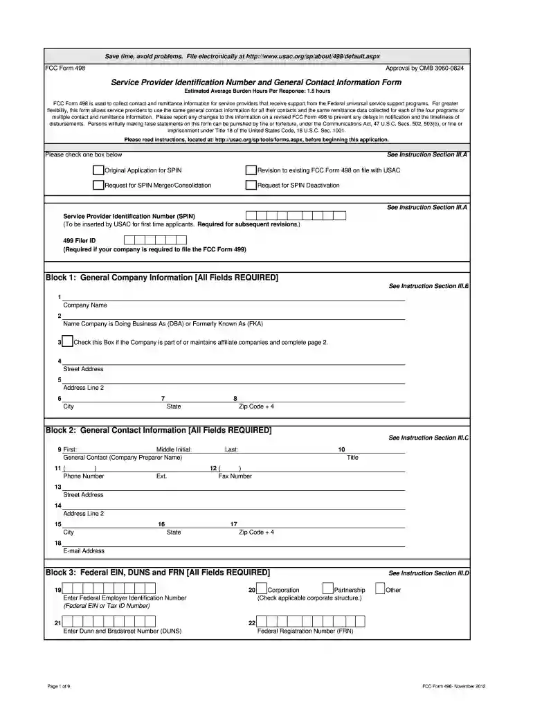 fcc form 498 Preview on Page 1
