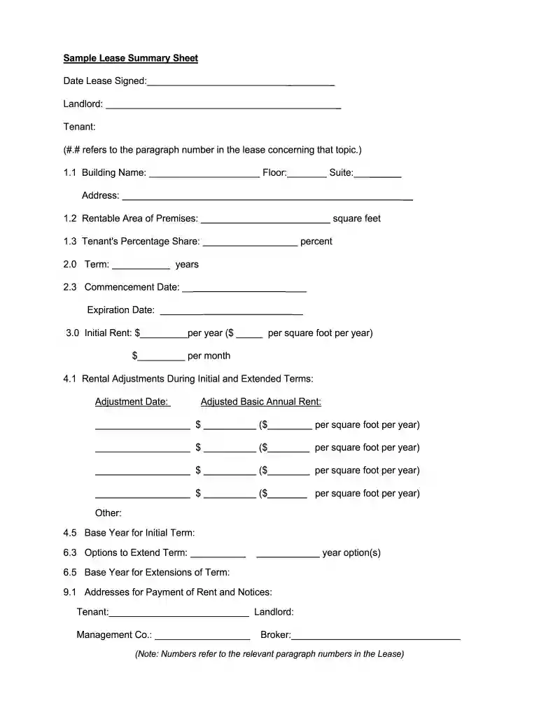 lease summary template Preview on Page 1