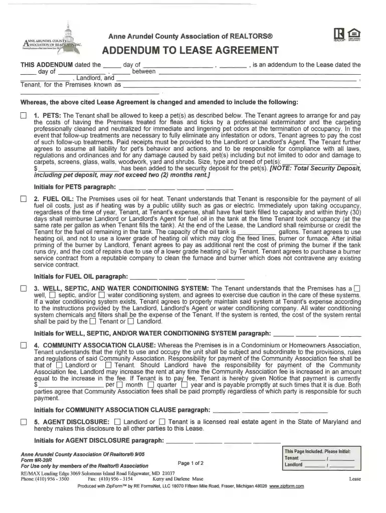 maryland lease addendum Preview on Page 1