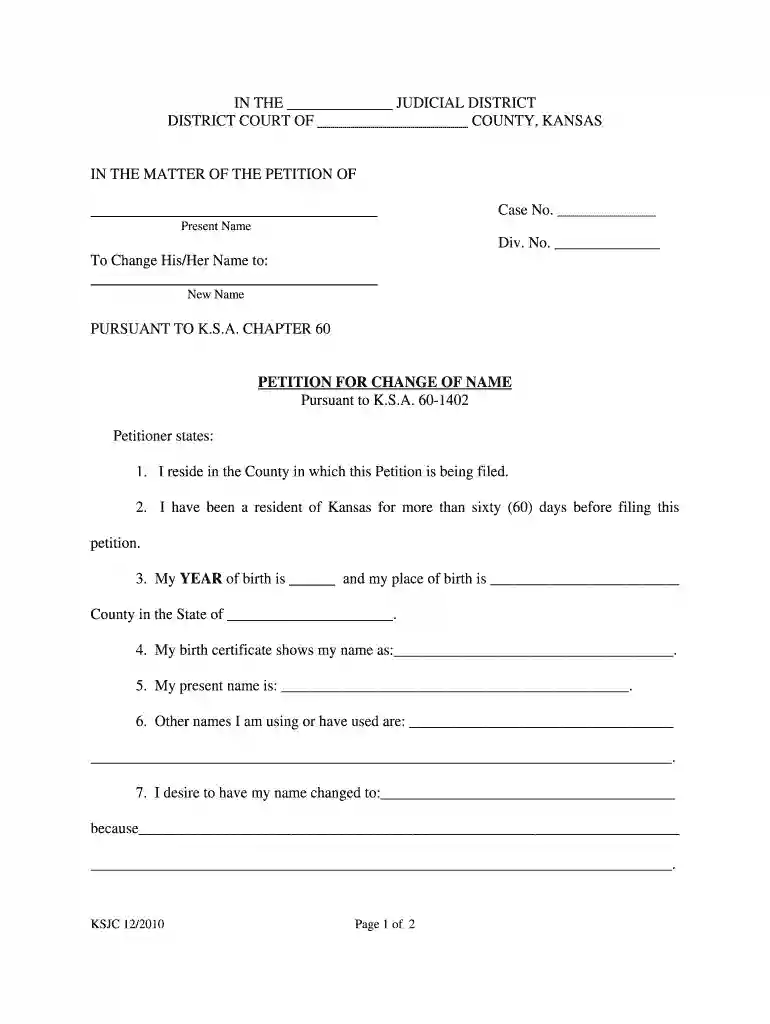 example petition for name change of child for kansas Preview on Page 1