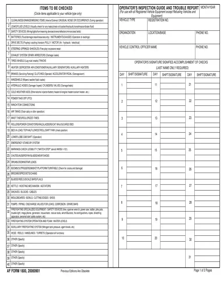 af form 1800 Preview on Page 1