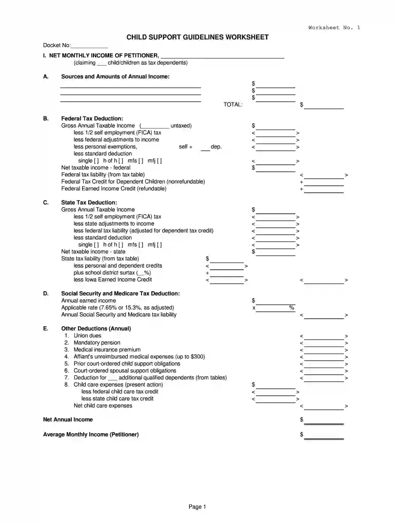 child support guidelines worksheet Preview on Page 1