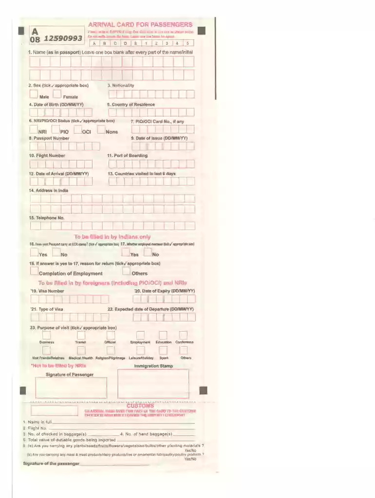 india immigration form Preview on Page 1