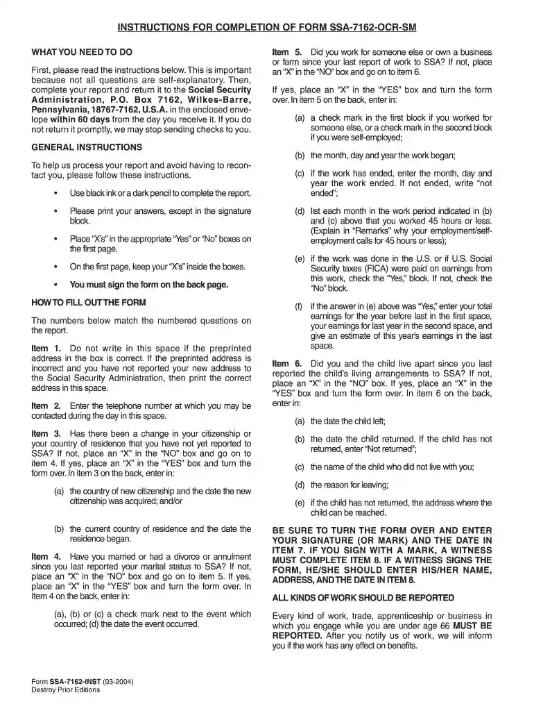 ssa 7162 ocr sm form Preview on Page 1