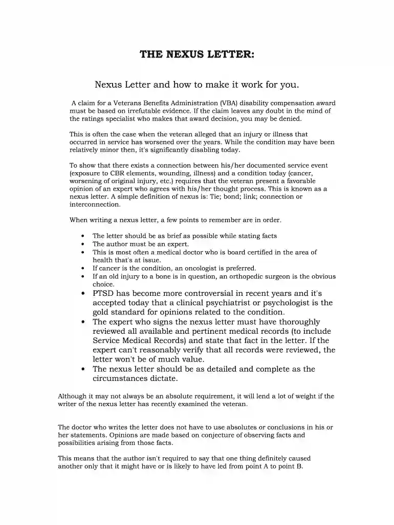 free nexus letters for veterans Preview on Page 1