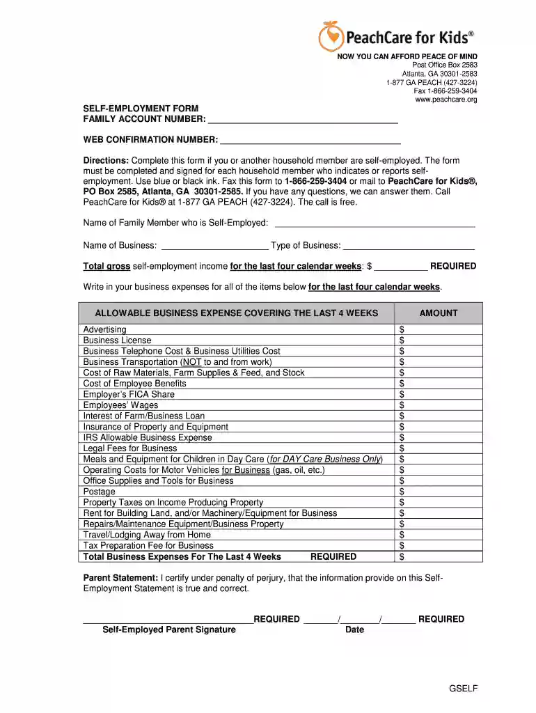 georgia self employment form Preview on Page 1