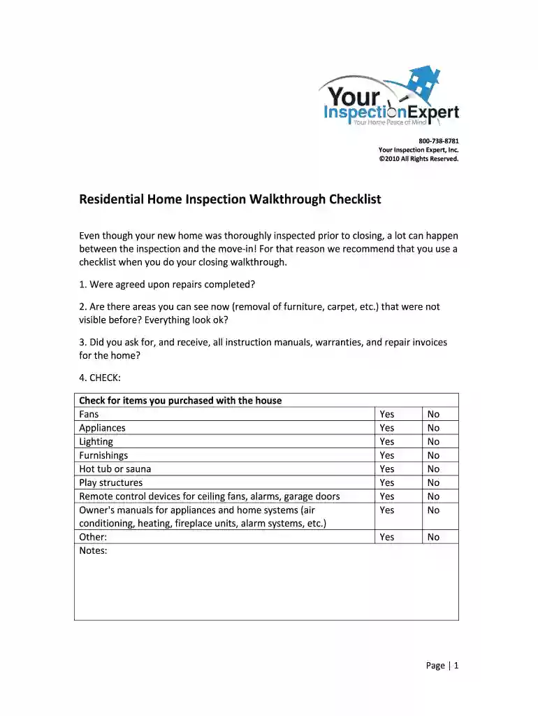 pre closing walk through checklist new construction pdf Preview on Page 1