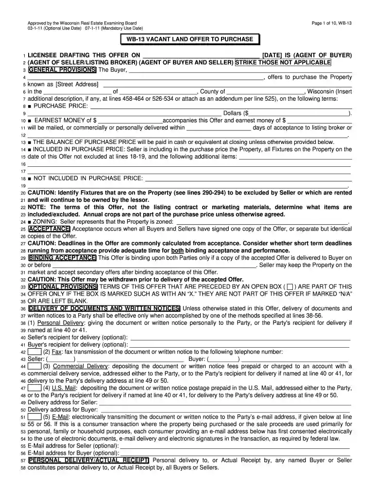 wb 13 vacant land offer to purchase Preview on Page 1
