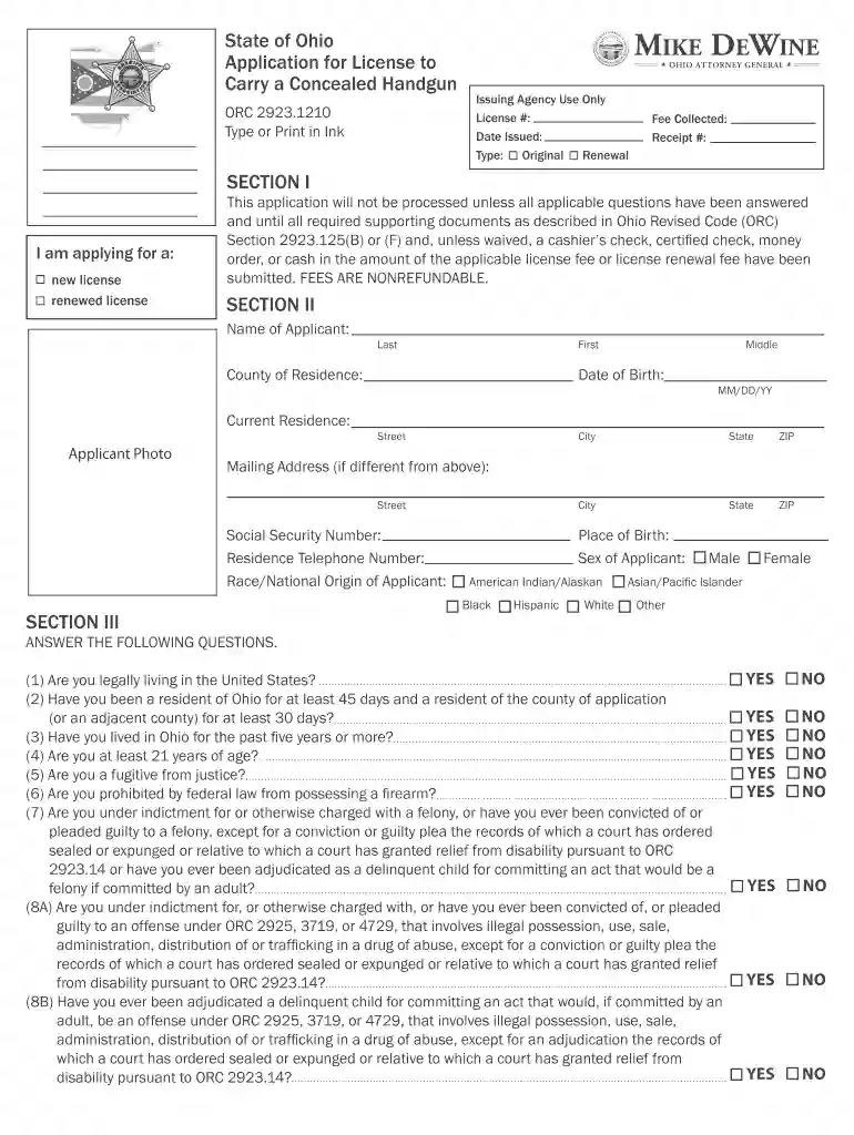 application license carry concealed form Preview on Page 1