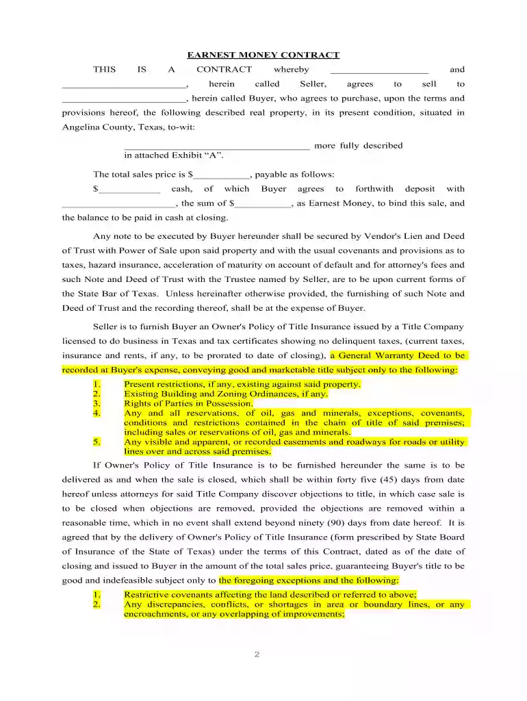 blank earnest money agreement Preview on Page 1