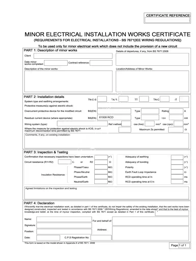 18th edition minor works certificate pdf Preview on Page 1