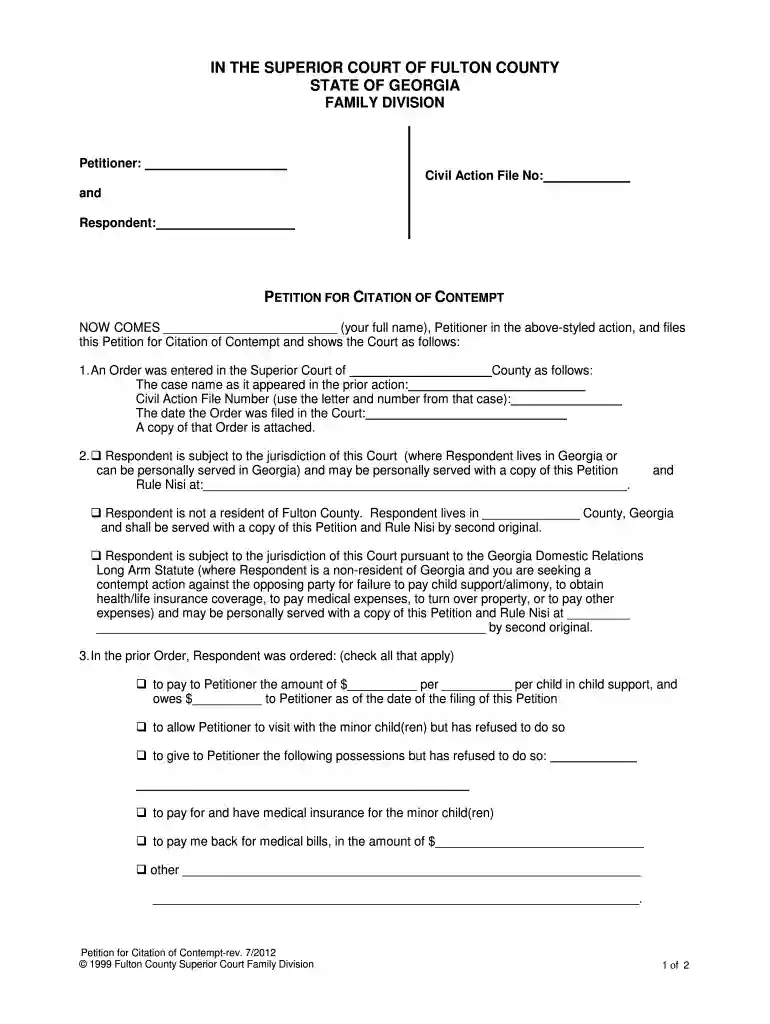 petition georgia name form Preview on Page 1