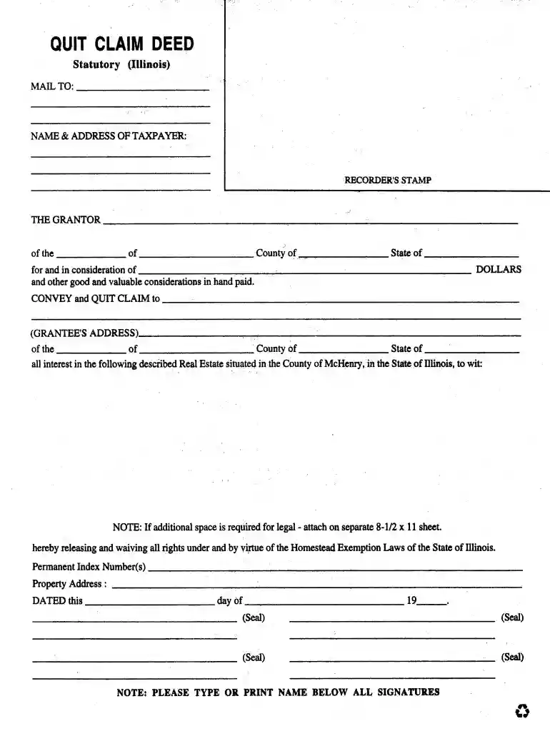 quit claim deed form illinois Preview on Page 1