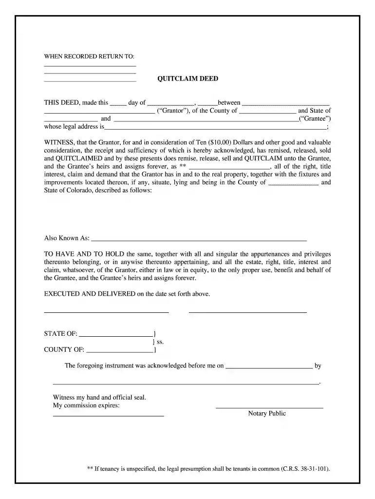 el paso county quit claim deed Preview on Page 1