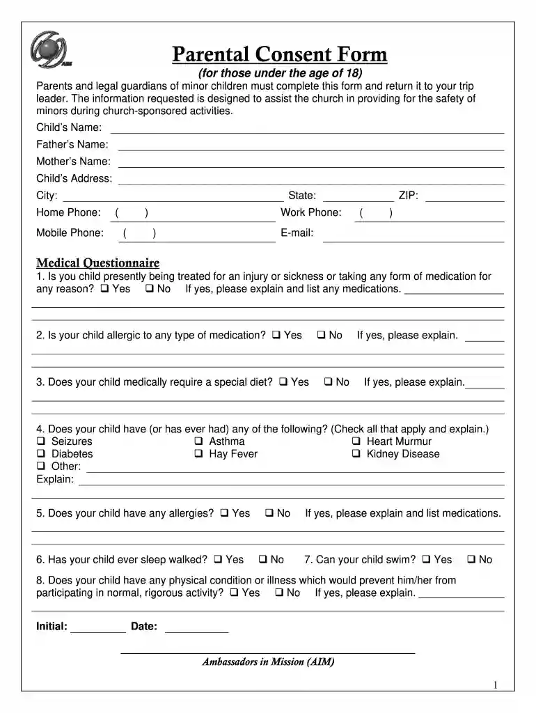 parents consent Preview on Page 1