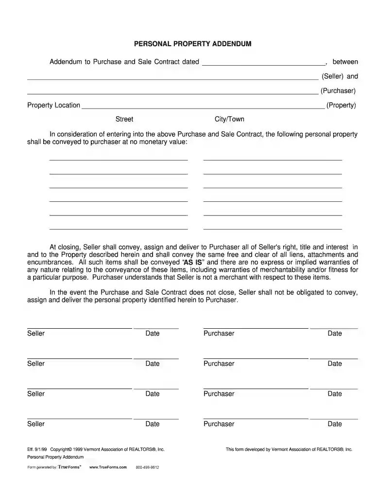 personal property addendum Preview on Page 1