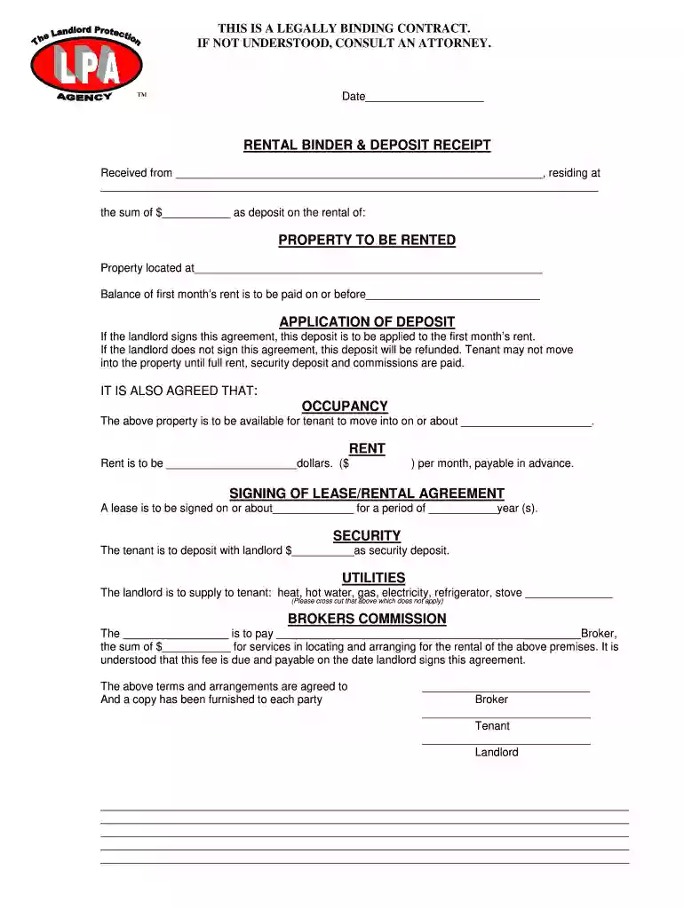 rental deposit agreement Preview on Page 1