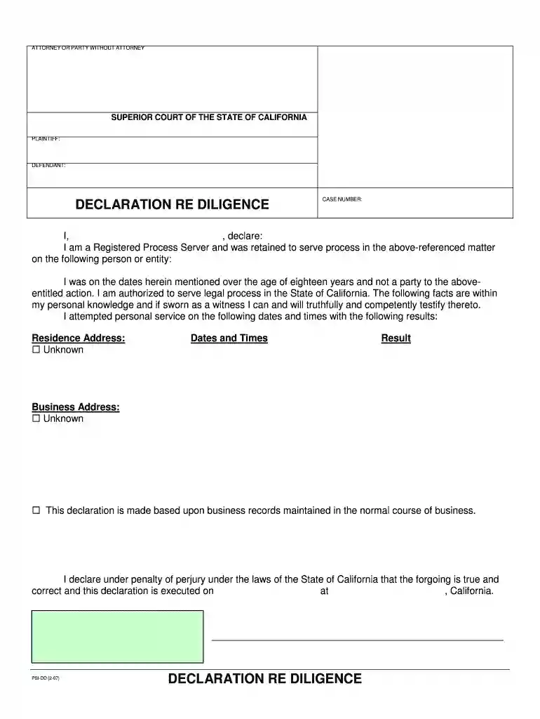 declaration of due diligence Preview on Page 1