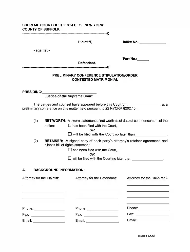suffolk county preliminary conference form Preview on Page 1