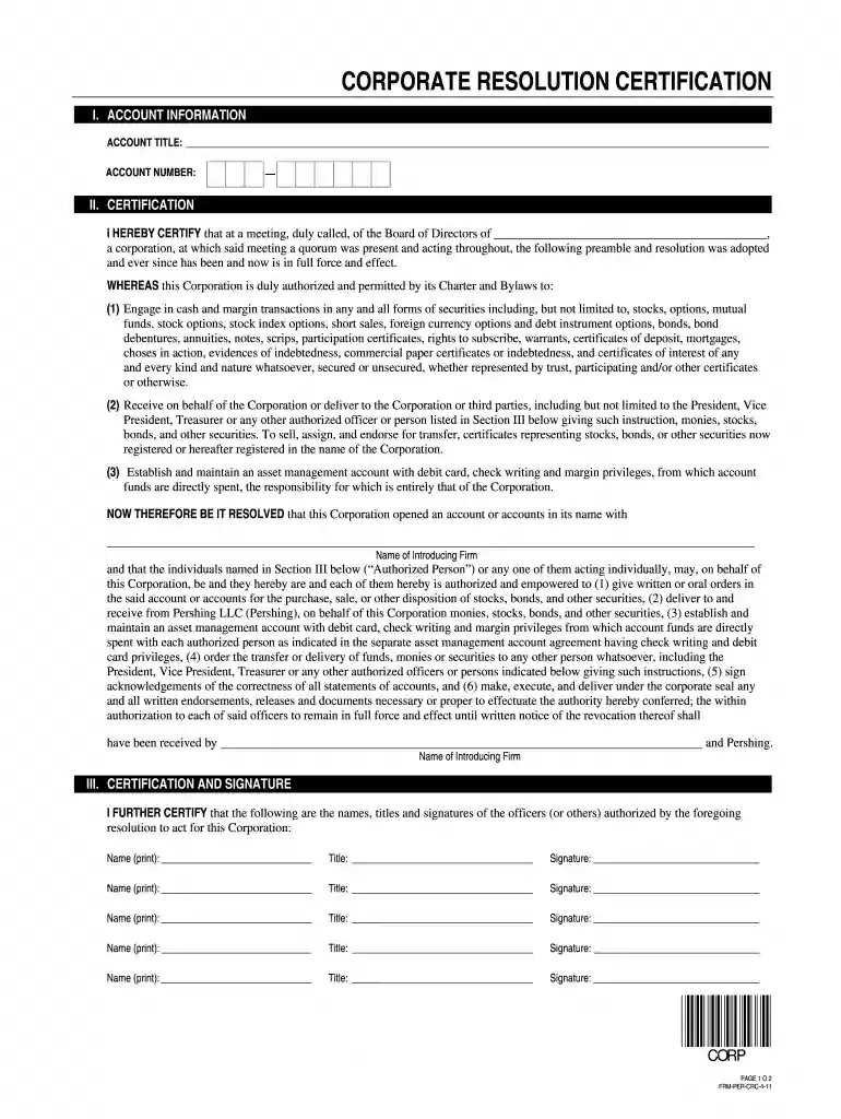 certificate of corporate resolution Preview on Page 1
