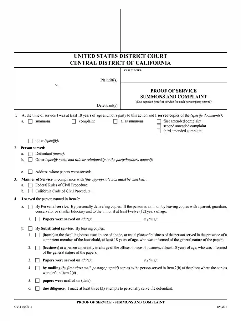 proof of service of summons Preview on Page 1