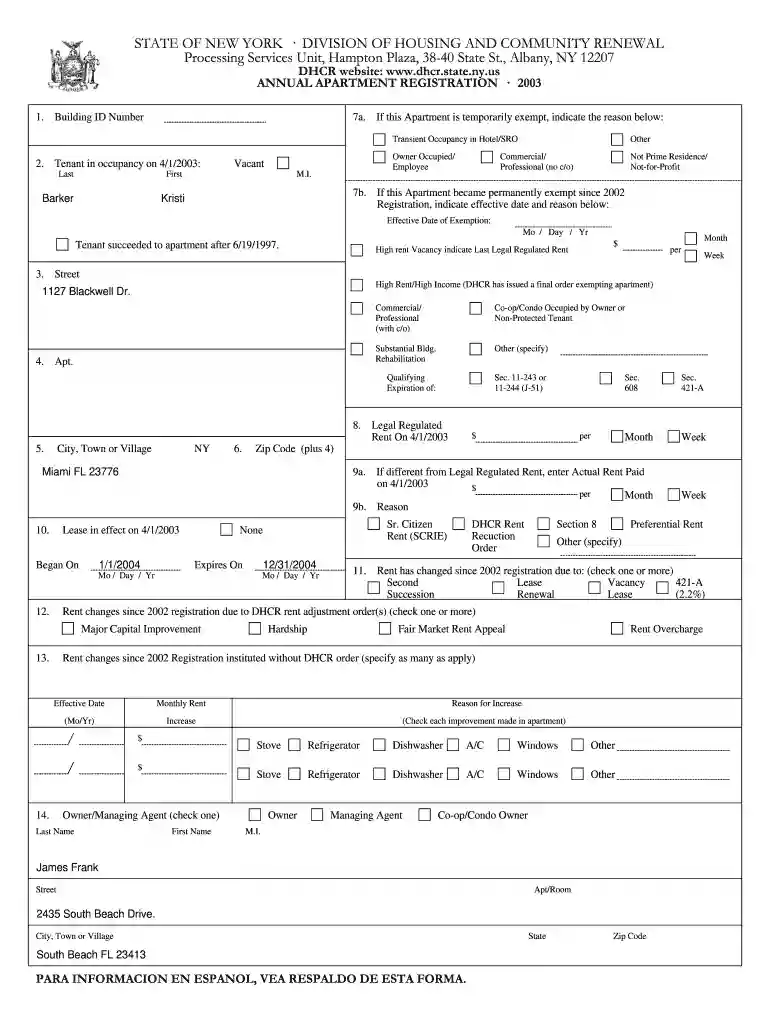 dhcr rent overcharge form Preview on Page 1