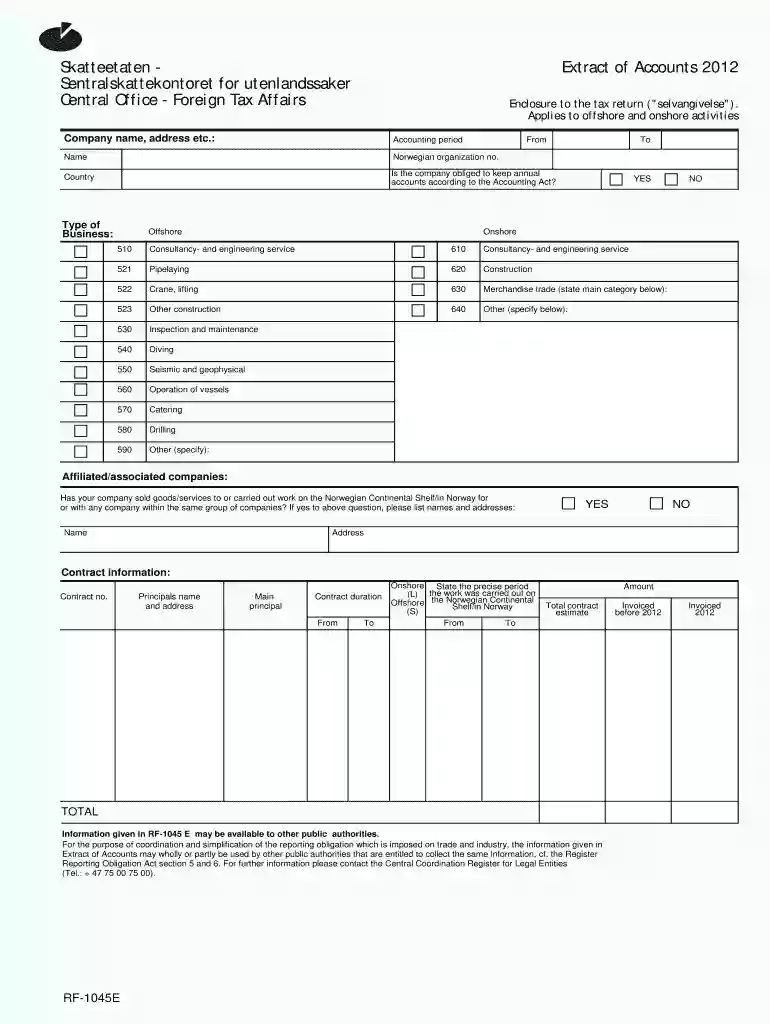 extract of accounts 2012 form Preview on Page 1