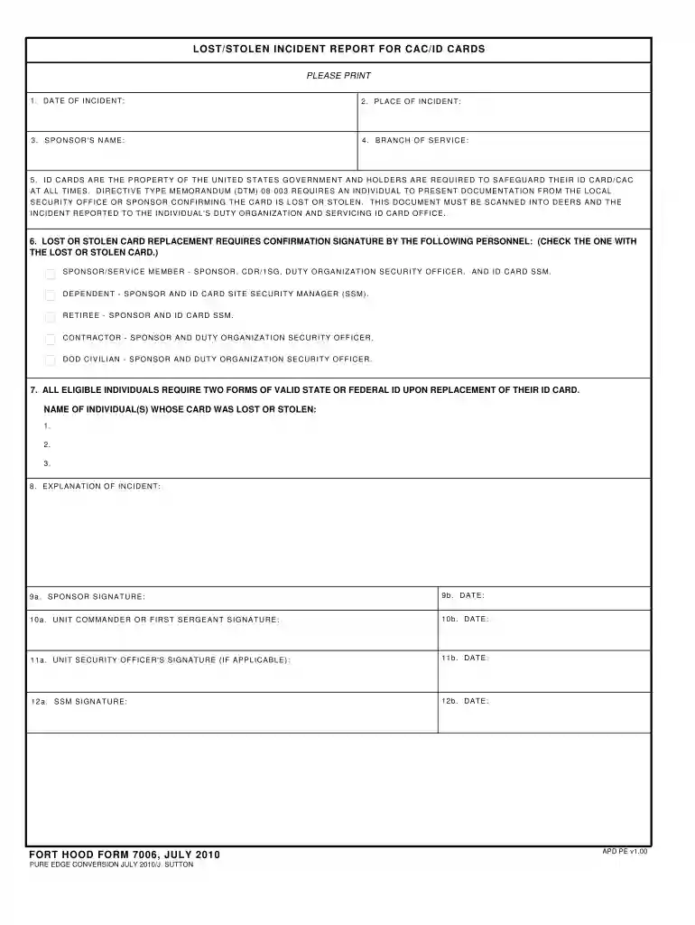fort cavazos form 7006 Preview on Page 1