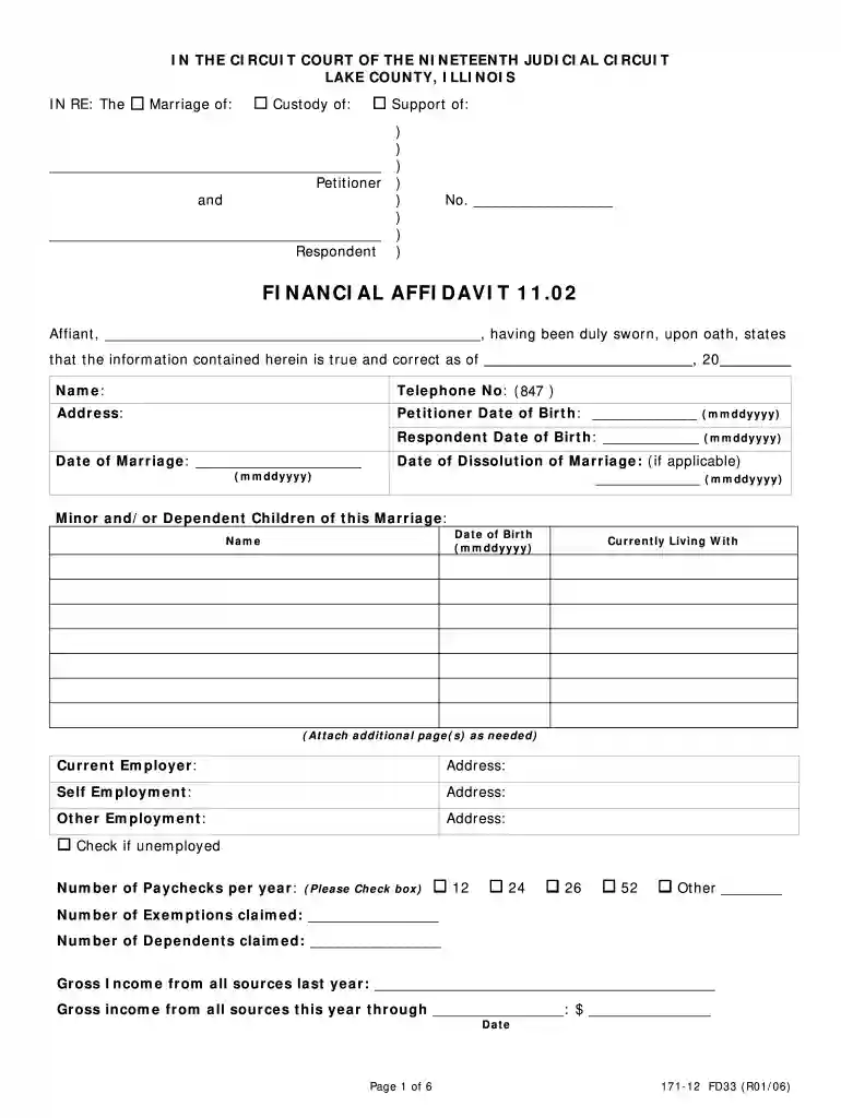 financial affidavit illinois Preview on Page 1
