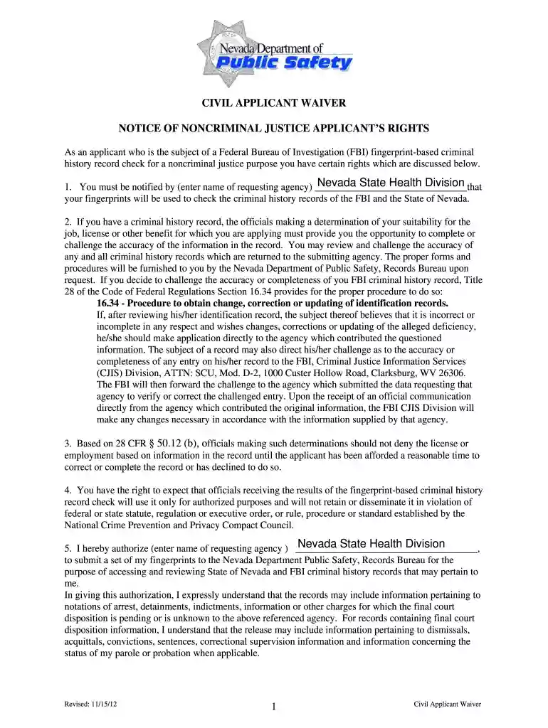 civil applicant waiver Preview on Page 1