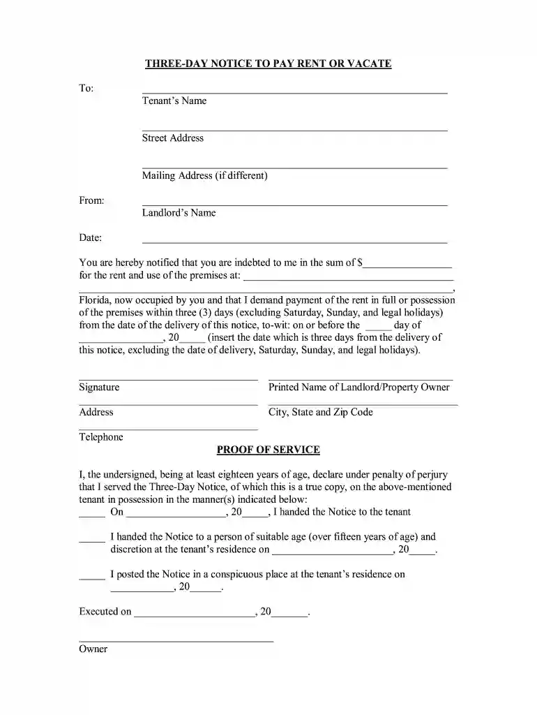 eviction notice template florida Preview on Page 1