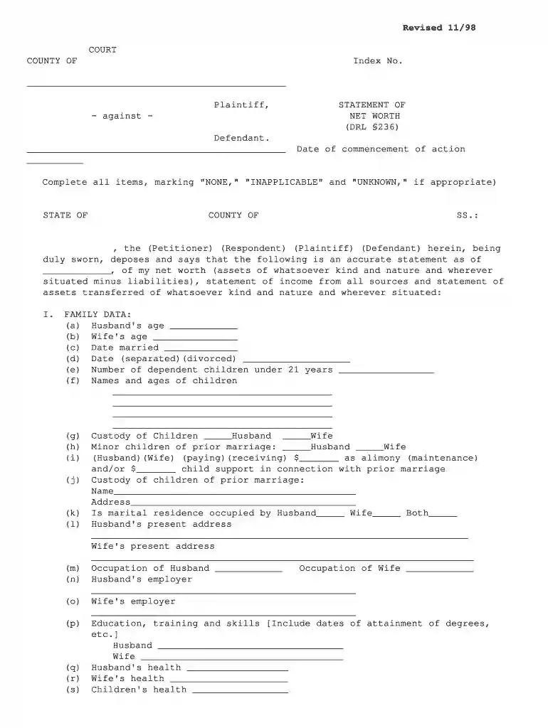 net worth statement fillable pdf Preview on Page 1