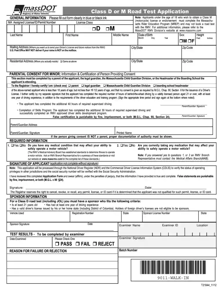 mass class d road test application Preview on Page 1
