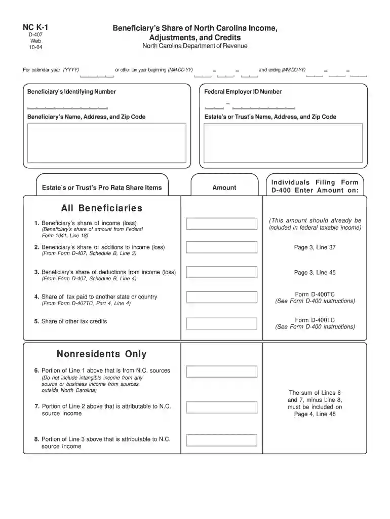 nc d407 k1 form Preview on Page 1