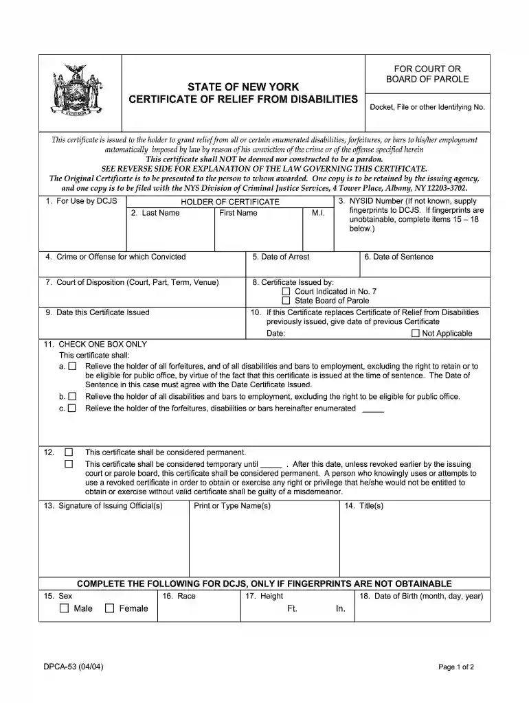 certificate of relief from disabilities Preview on Page 1