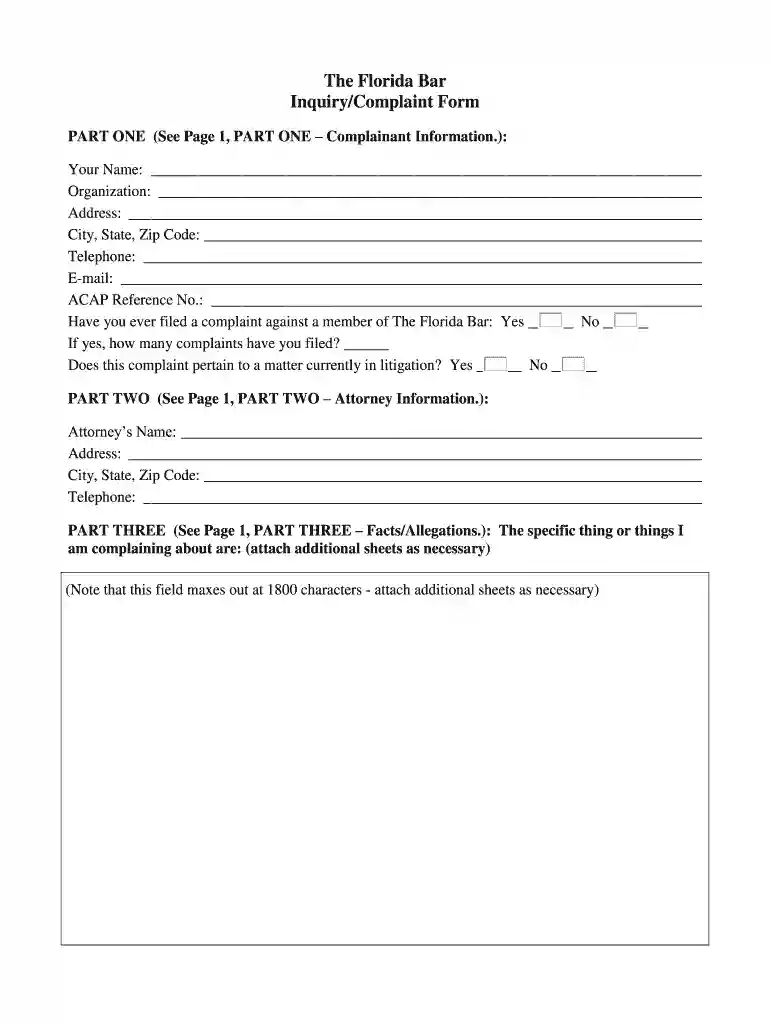 sample florida bar complaint Preview on Page 1