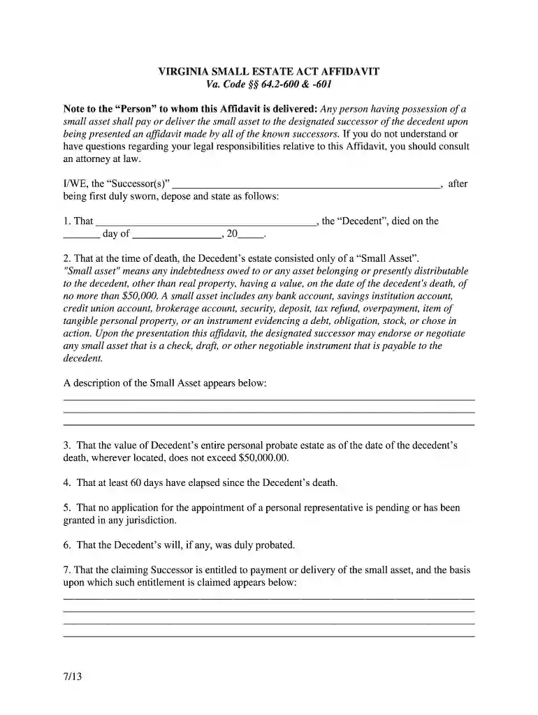 small estate affidavit virginia Preview on Page 1