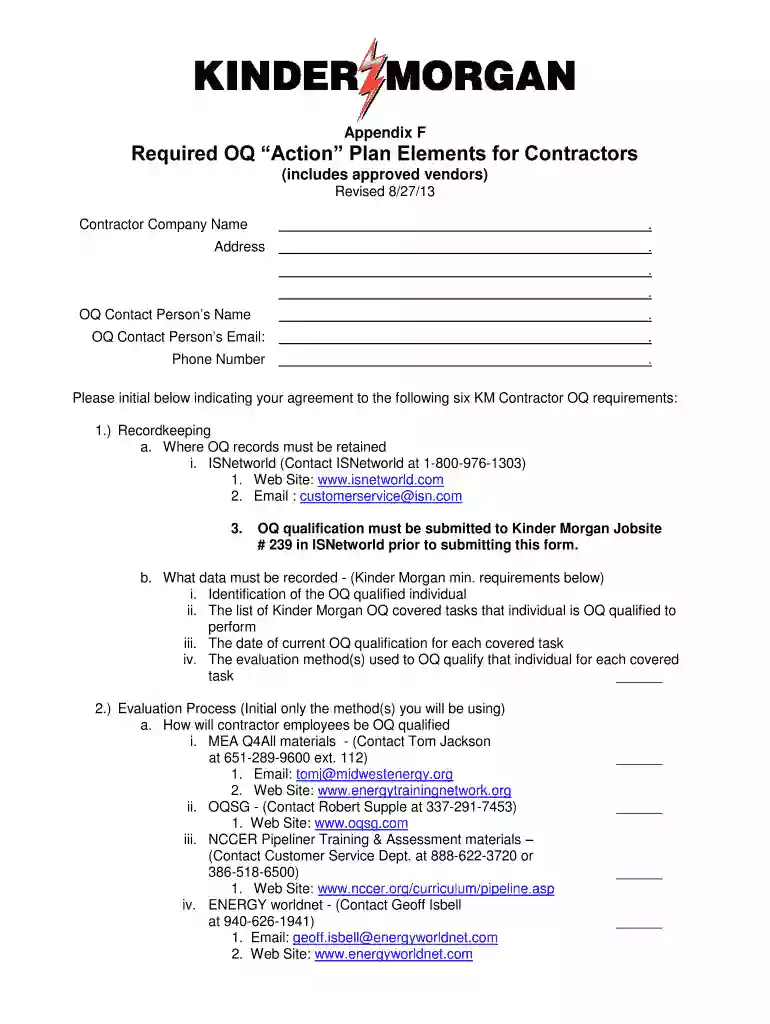 kinder morgan oq action plan form Preview on Page 1